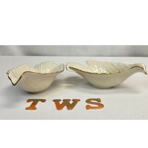 Lenox Bird Dove Nut Candy Dish Set 2 Ivory Bone China 24K Gold Trim USA Made